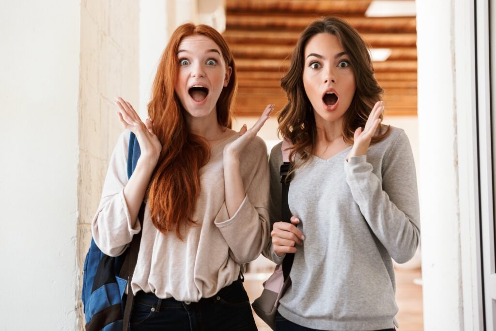 pretty surprised excited ladies students WSQZ2HG